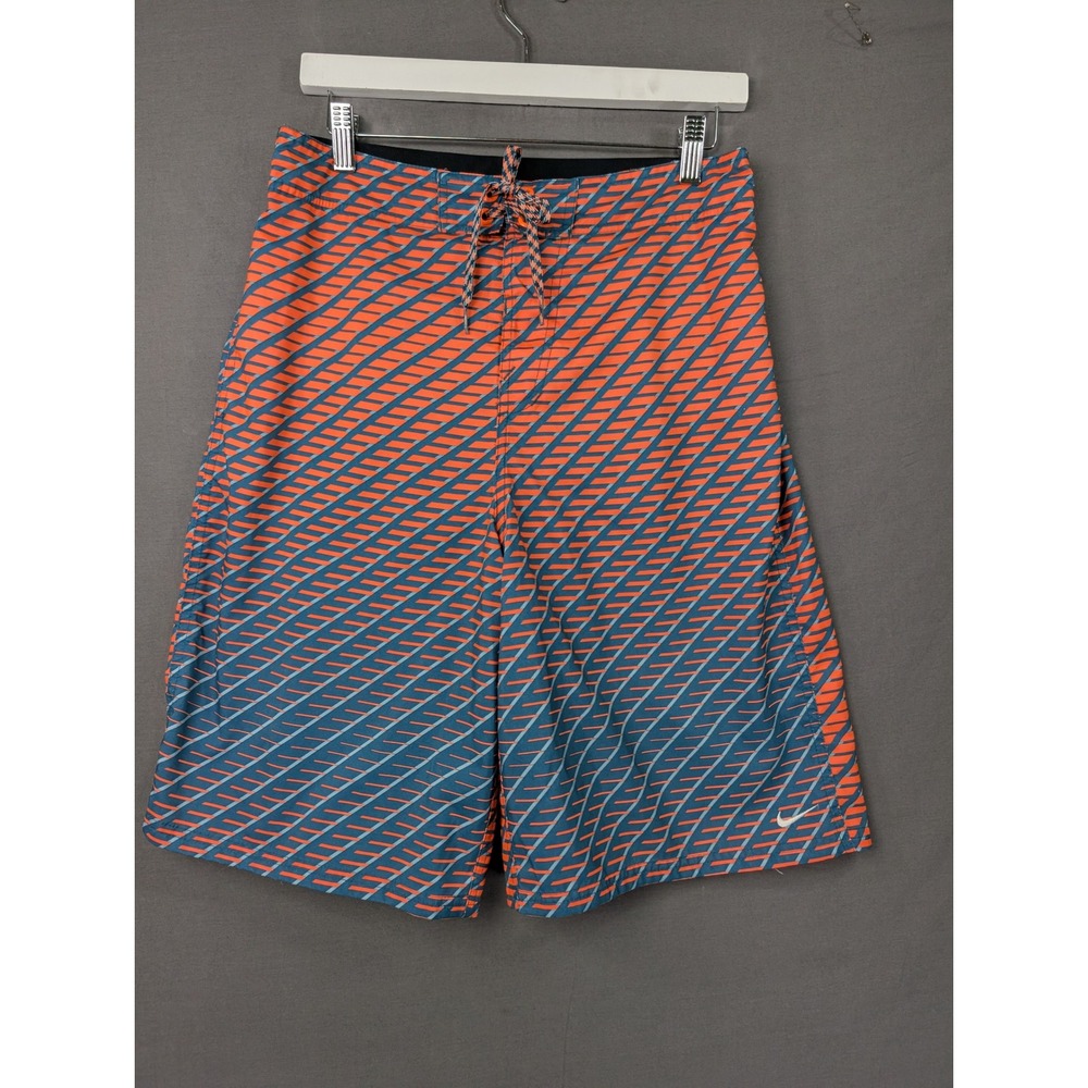 Nike Mens Swim Trunks Orange Blue Striped Board Shorts NESS7414 Size M